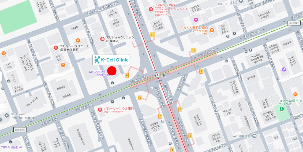 K-cell Clinic 地図 - 江南駅9番出口から徒歩1分